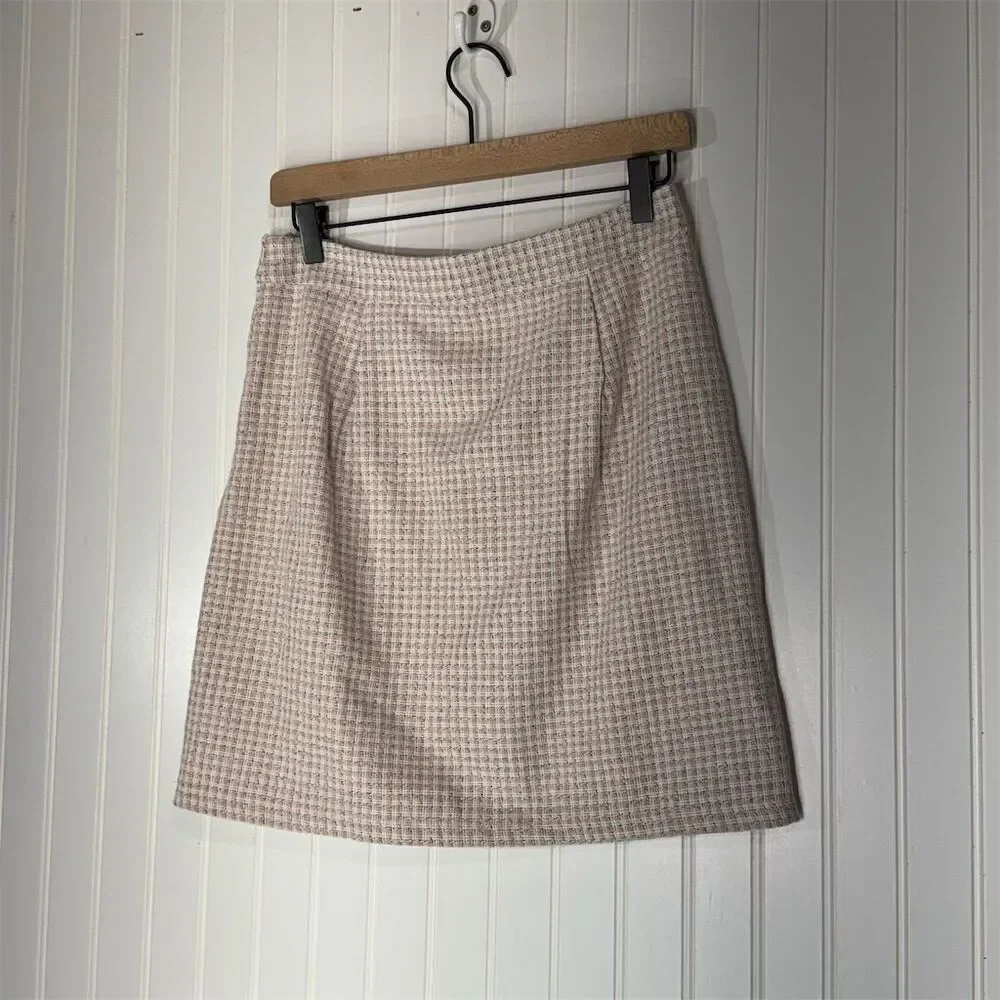 Paper Crane Pink‎ Tweed Mini Skirt L NWT Y2K Academia Preppy Aesthetic Side Zip